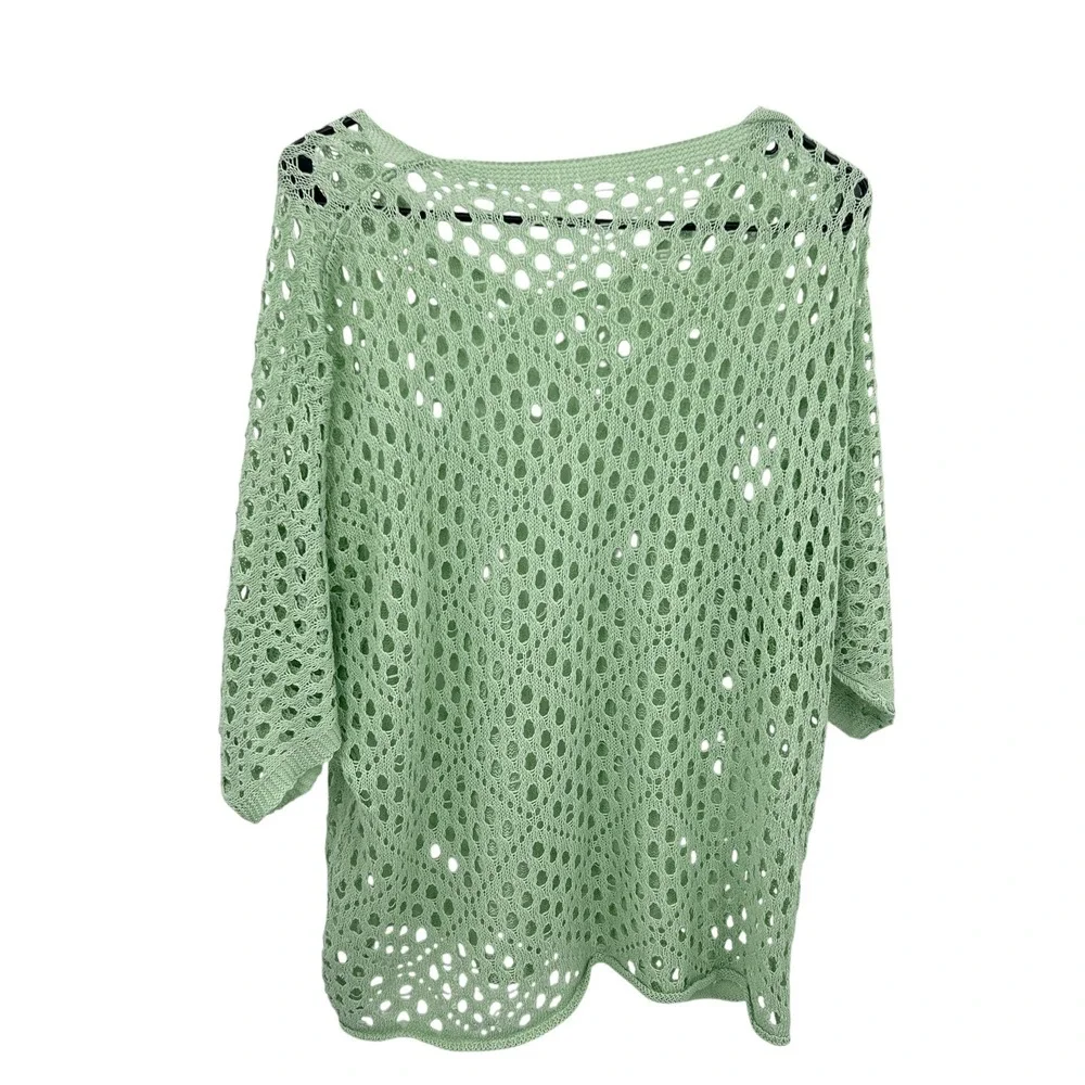 Boho Crochet Sweater Top Oversized Open Knit Festival Indie Green‎ Beachy